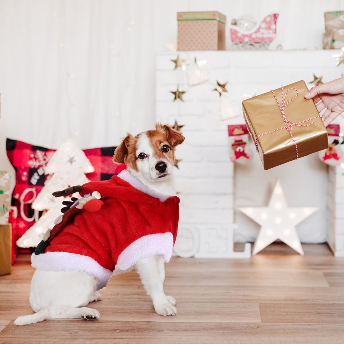 1Pc Pet Christmas Clothes Santa Claus Reindeer Antlers Costume Winter Outfit New Year Coat for Small Medium Dogs Cats
