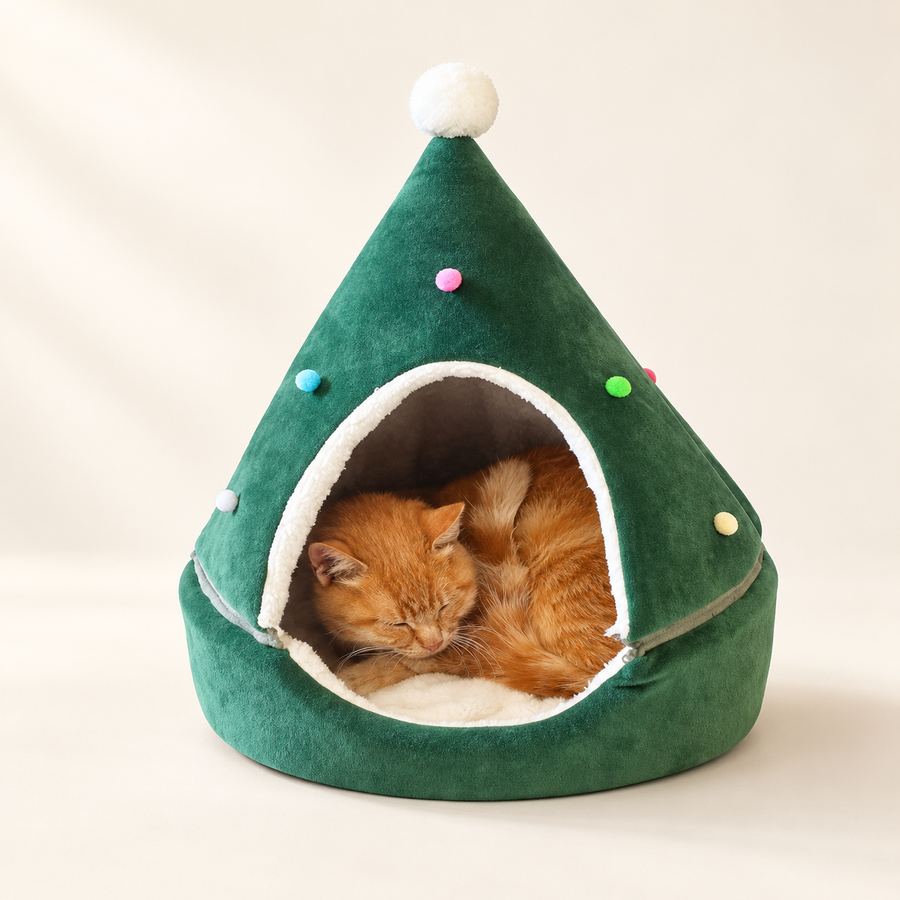 Snuggle Tree Christmas Pet Bed Cave