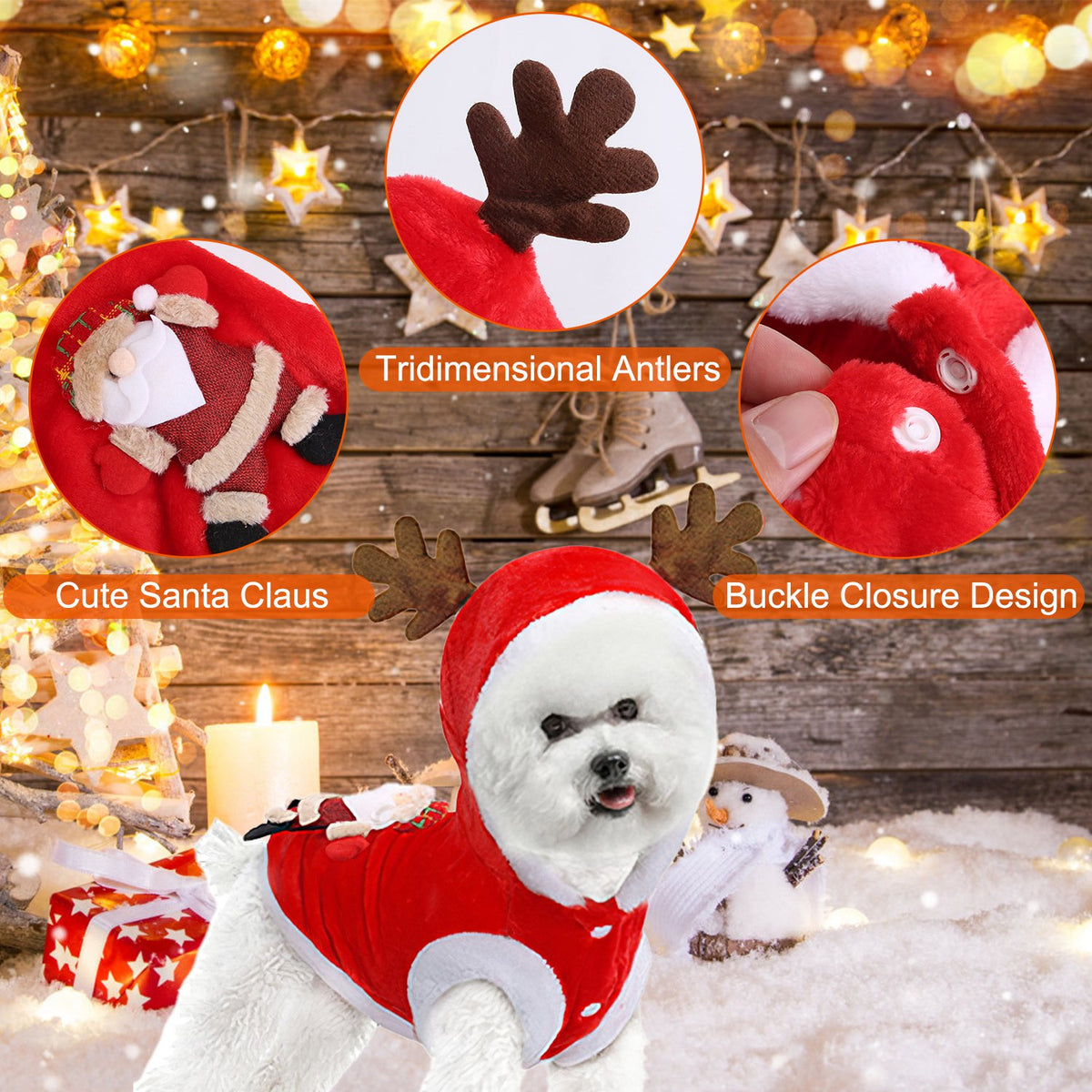 1Pc Pet Christmas Clothes Santa Claus Reindeer Antlers Costume Winter Outfit New Year Coat for Small Medium Dogs Cats