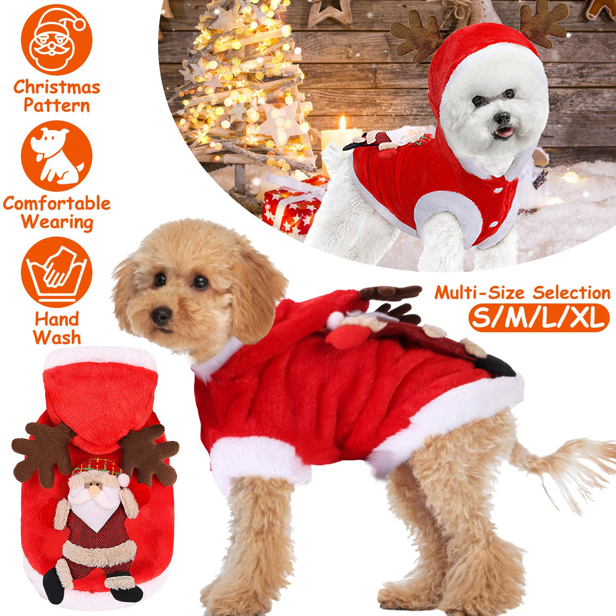 1Pc Pet Christmas Clothes Santa Claus Reindeer Antlers Costume Winter Outfit New Year Coat for Small Medium Dogs Cats
