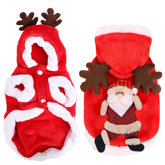 1Pc Pet Christmas Clothes Santa Claus Reindeer Antlers Costume Winter Outfit New Year Coat for Small Medium Dogs Cats